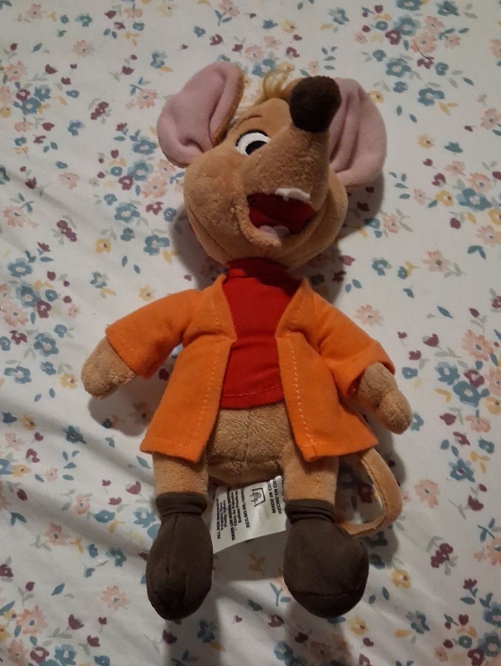 Vintage JAQ mouse From CINDERELLA Orange Jacket Plush Toy Top